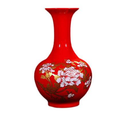 Jahrriesnge porcelain of red peony flower vase cna0921 