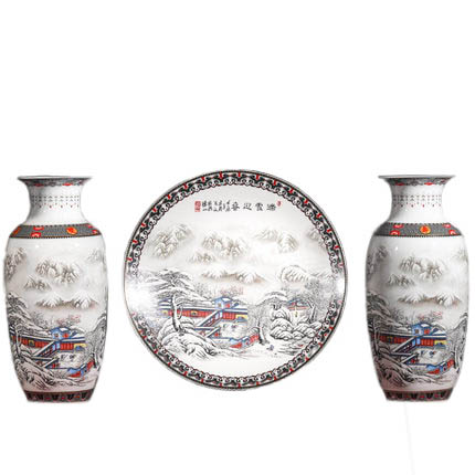 Jahrriesnge porcelain of snow scene vase set 3pcs cna1044 