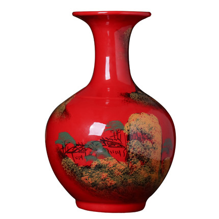 Jahrriesnge porcelain of red landscape vase cna1352 