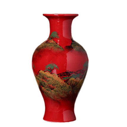 Jahrriesnge porcelain of red landscape vase cna1354 