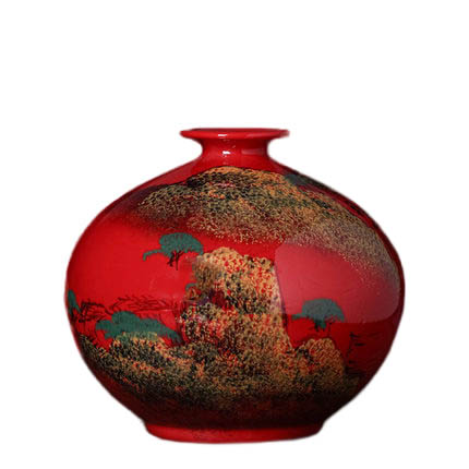 Jahrriesnge porcelain of red landscape vase cna1355 