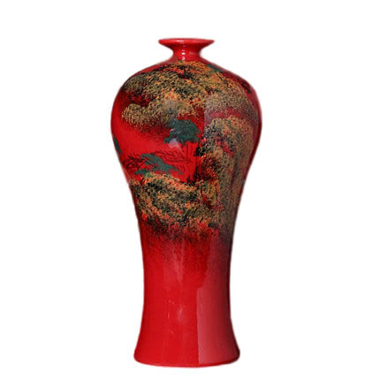 Jahrriesnge porcelain of red landscape vase cna1356 